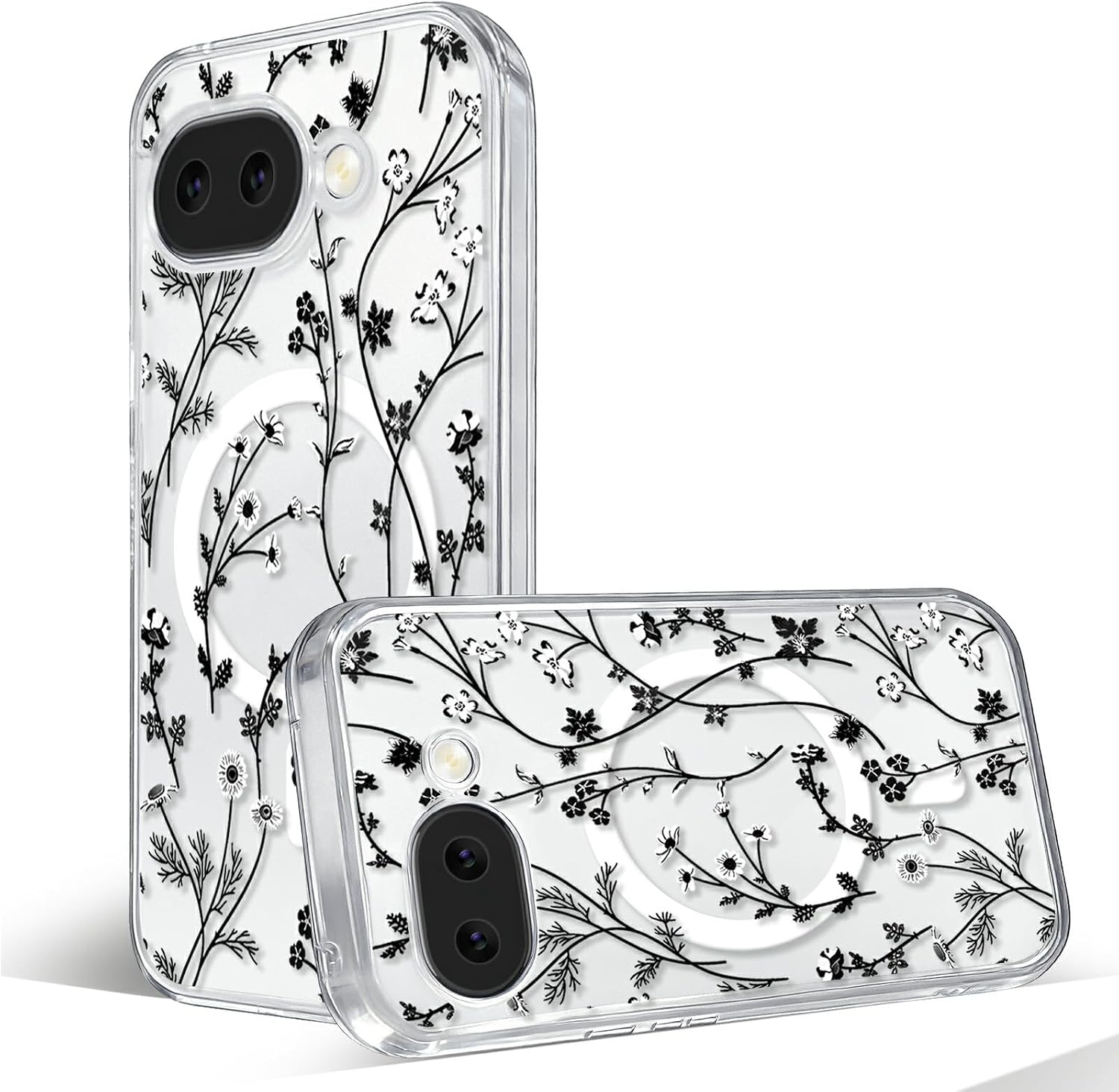 Detalle de Oxytter Google Pixel 10A Magnetic Case, Clear Matte Floral TPU and PC Cover