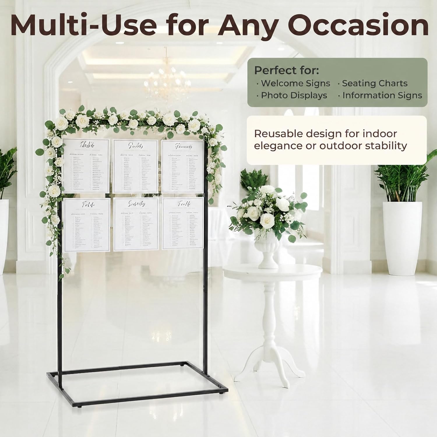 Thumbnail 4 de WEDORA Wedding Welcome Sign Stand, 127 cm Black Metal Easel with 6 Straps