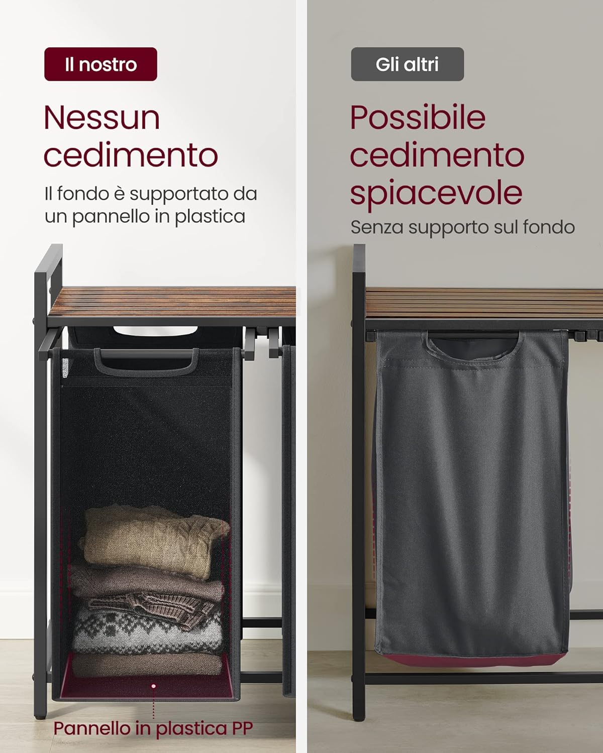 Thumbnail 5 de VASAGLE BLH201G01 cesto portabiancheria con 2 sacchi rimovibili da 46 L (tot. 92 L), grigio ardesia e marrone vintage