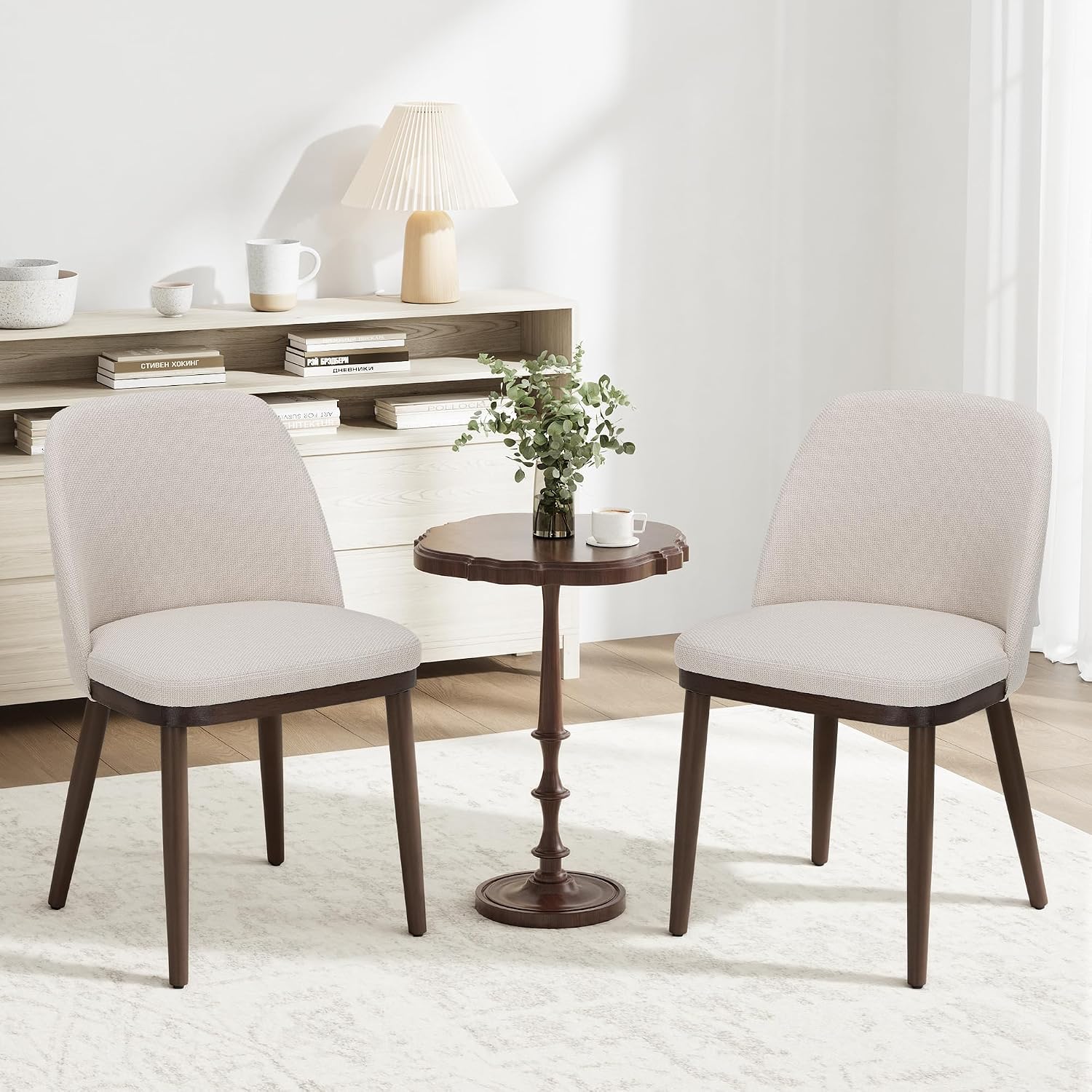 Detalle de COLAMY 3100 Upholstered Dining Chairs, Set of 2, Beige Fabric, Wood Legs