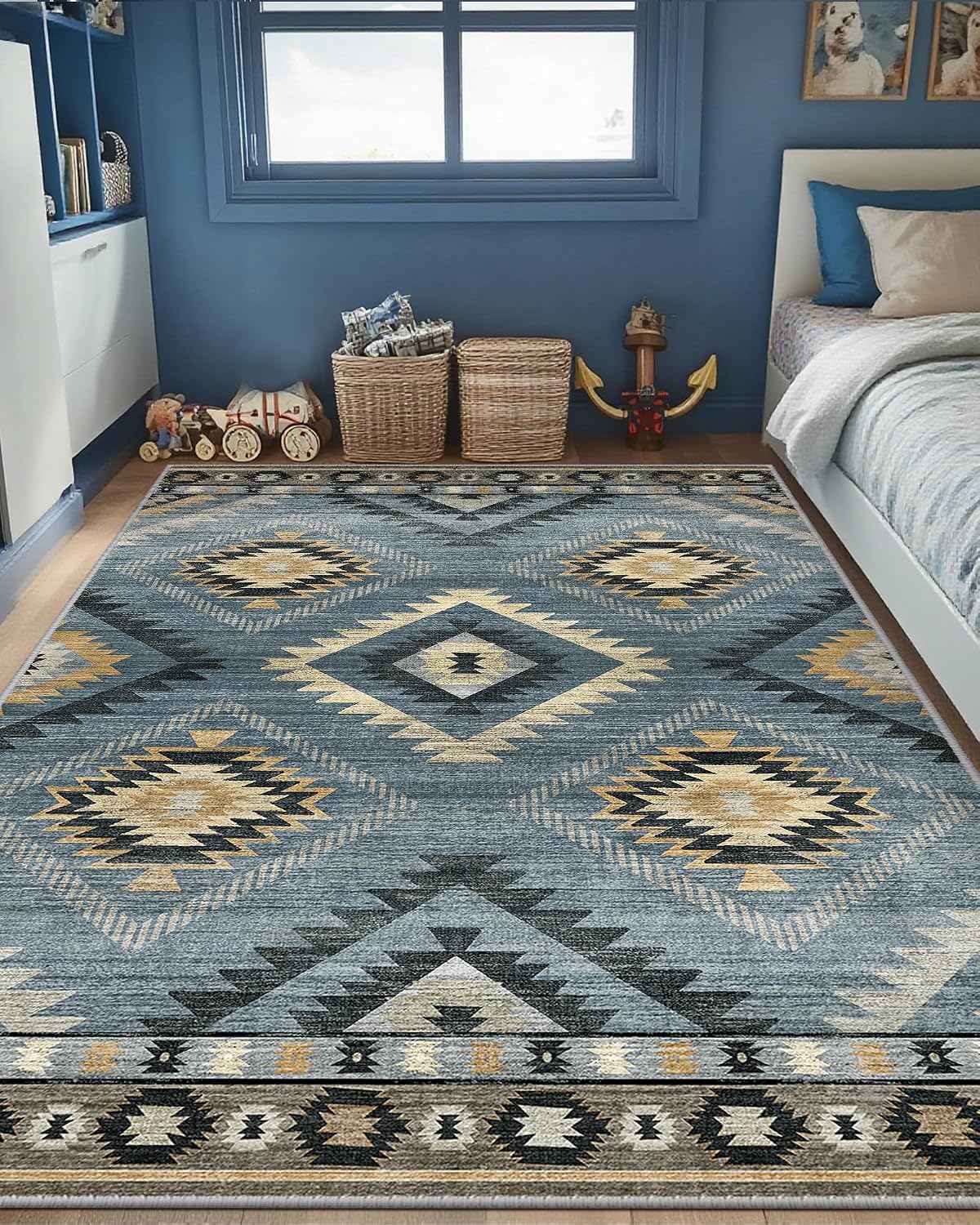 Detalle de BESTSWEETIE 5x7 Area Rug Navy/Grey 🏡