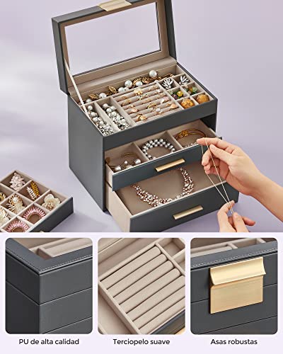 Thumbnail 4 de SONGMICS Colección GISELLA — Caja de Joyas 4 Niveles, gran capacidad en gris pizarra y dorado (JBC161C01)