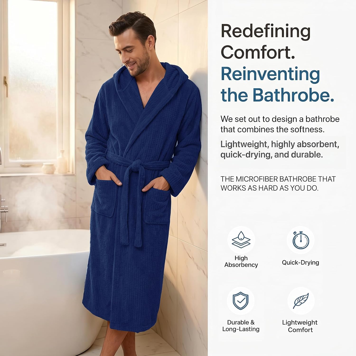 Detalle 2 de PJGGZ Men's Hooded Towel Robe - Quick Dry 🧖