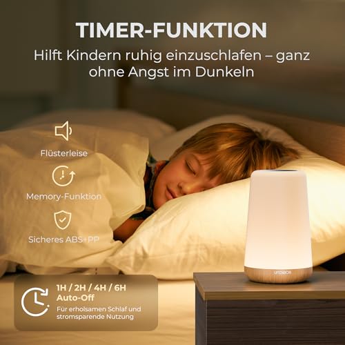 Detalle 2 de UPXNBOR LED Nachttischlampe – Touch- & Fernbedienung, 13 RGB-Farben, 4 Lichtmodi, 5-stufige Helligkeit, Timer, Akku 1800 mAh