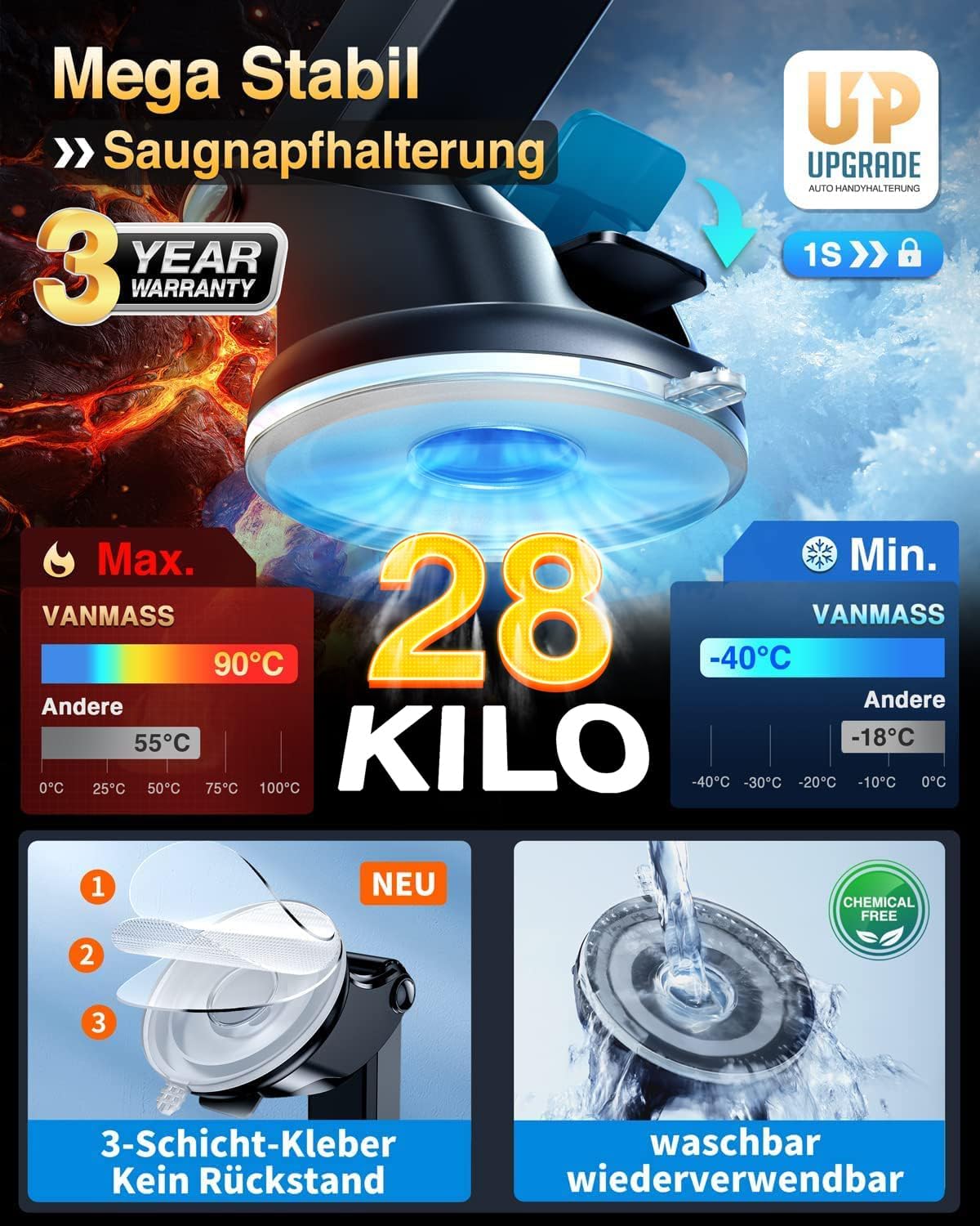 Thumbnail 2 de VANMASS Support Voiture Ventouse Téléphone 4 en 1