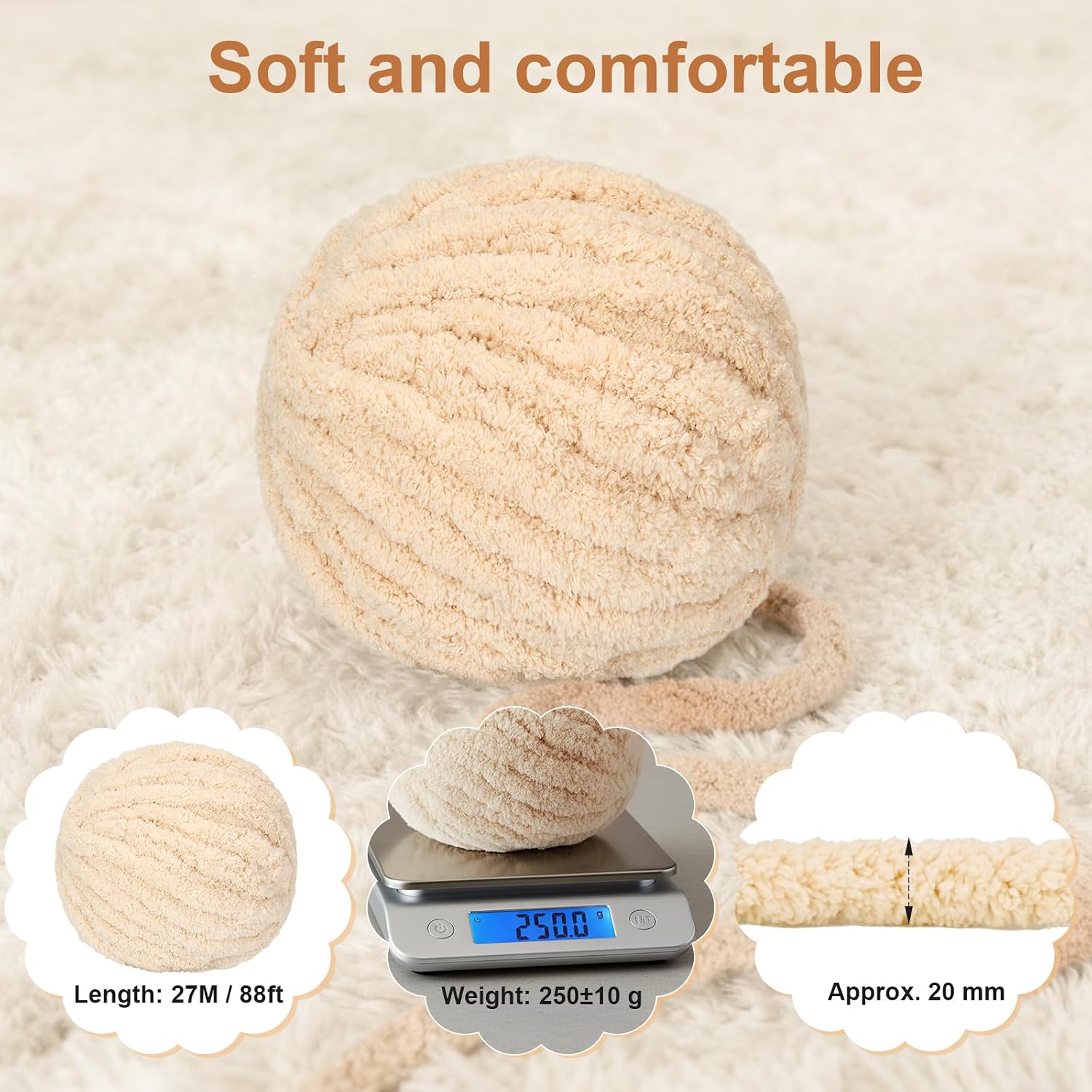 Detalle de Chunky Yarn 250g x2 soft wool for blankets