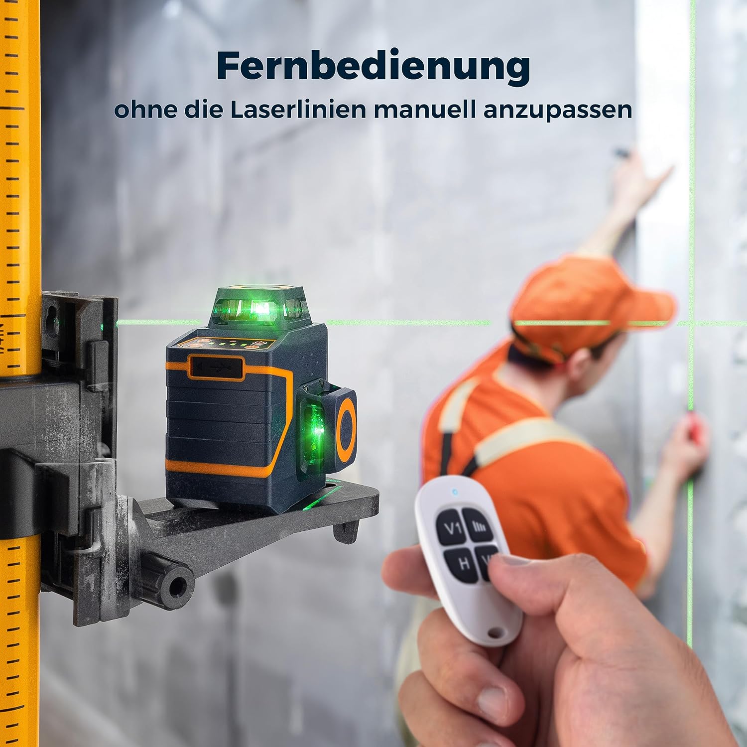 Detalle de CIGMAN Kreuzlinienlaser Grün 3 x 360° CM701SE – kabelloser Nivellierlaser mit Fernbedienung