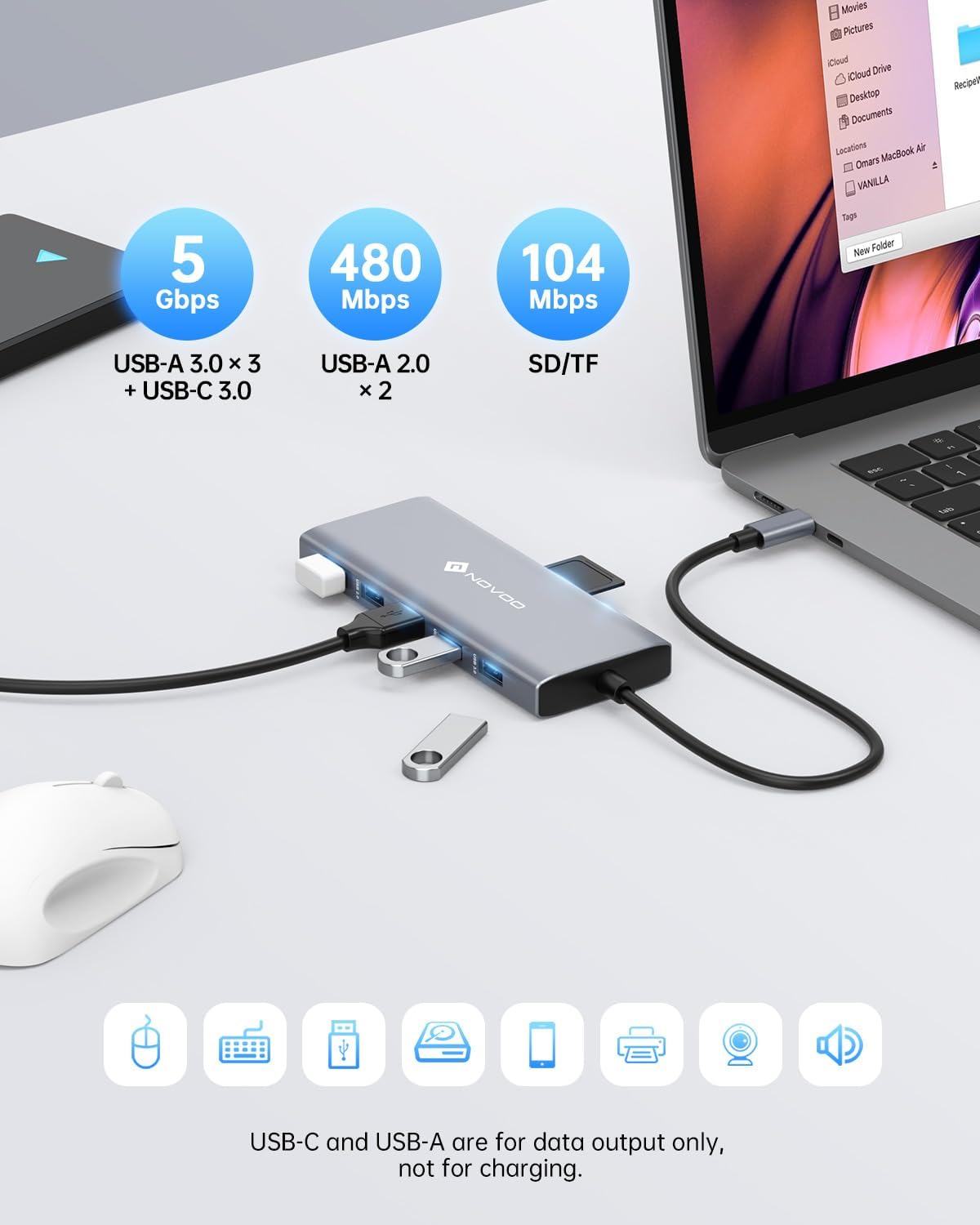 Thumbnail 5 de NOVOO USB-C Docking Station (12-in-1) for Dual Monitors with 2× HDMI, VGA & 100W PD charging