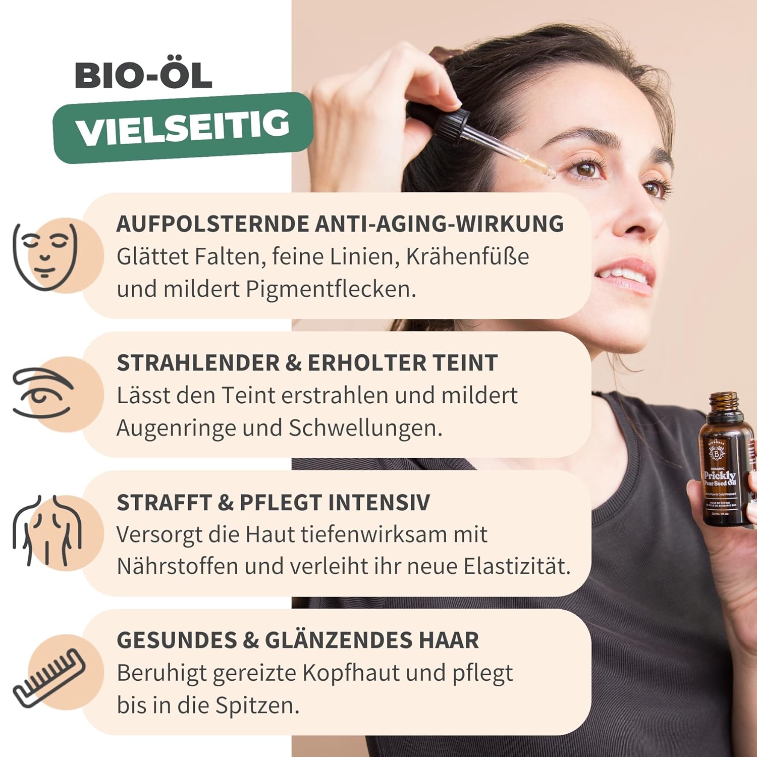 Thumbnail 2 de BIONOBLE Kaktusfeigenkernöl Bio, kaltgepresst – 100% rein – 15 ml mit Pipette