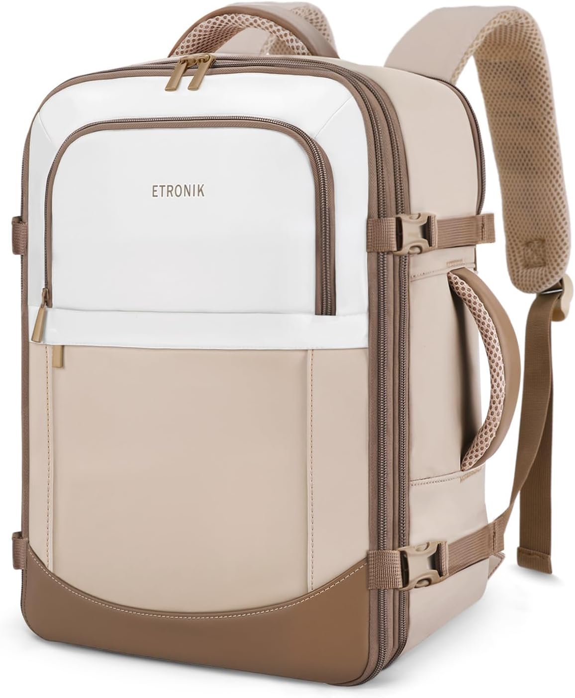 Detalle de ETRONIK Zaino Ryanair 40×30×20 cm espandibile 24–30 L con sottosella, 15,6'' laptop, colore Cachi