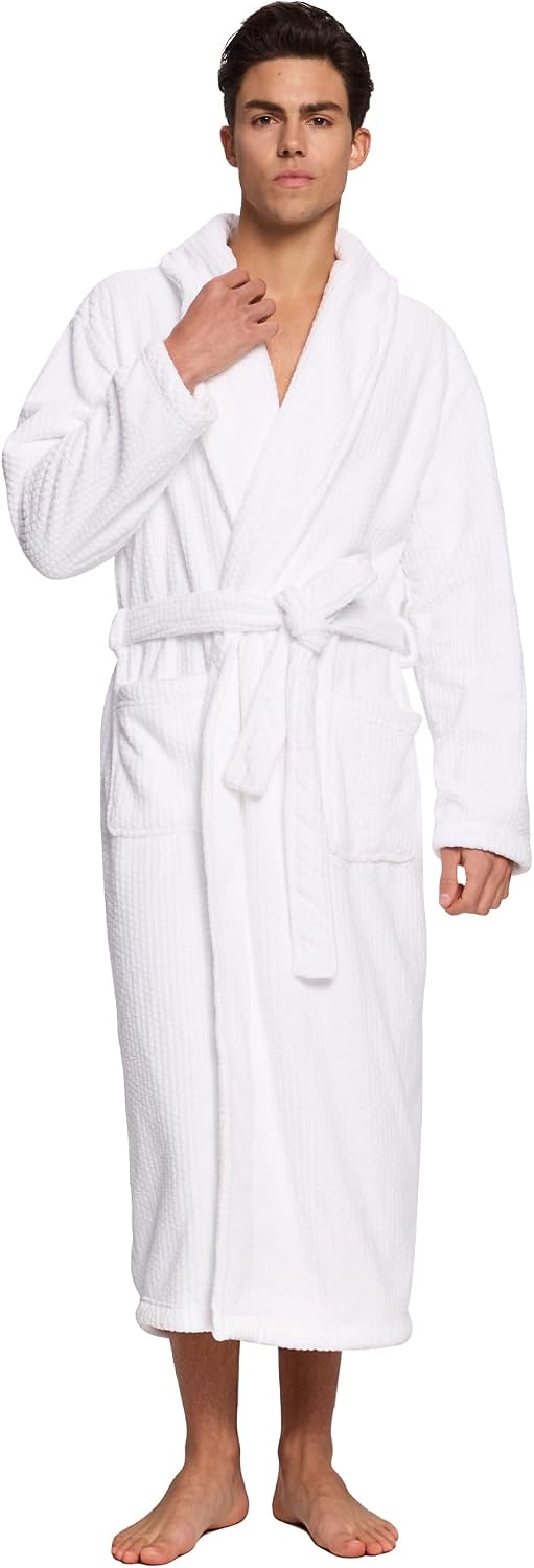 Detalle de PJGGZ Men's Shawl-Collar Bathrobe, Long Soft Towel Robe