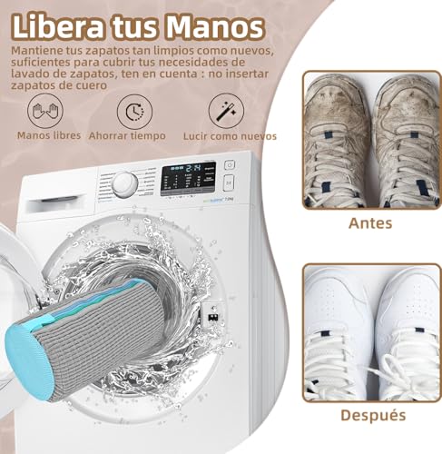 Detalle de FOREDOO 2 en 1 Bolsa lavadora para zapatillas con doble cremallera: limpieza 360° y versatilidad