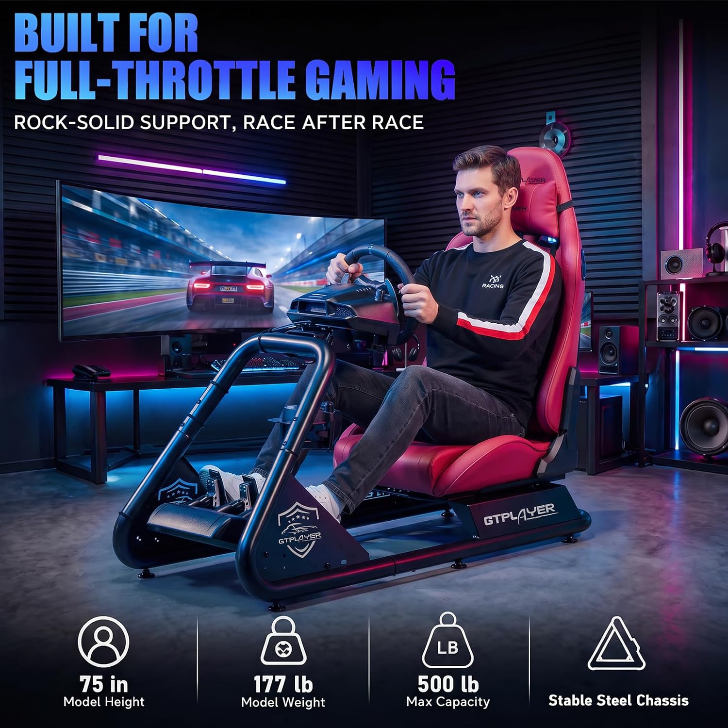 Detalle 2 de GTPLAYER JY-GTS03 Racing Simulator Cockpit with Bluetooth Speakers and Reclining Seat