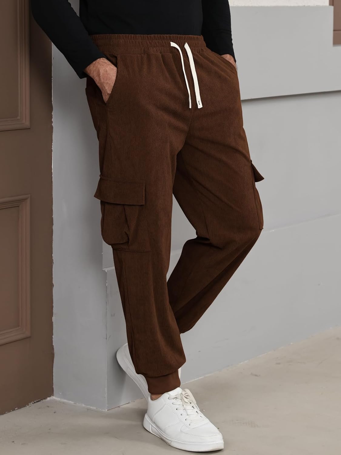 Detalle de Suwangi Homme Pantalon Jogging en Velours Côtelé Sport Cargo Survêtement