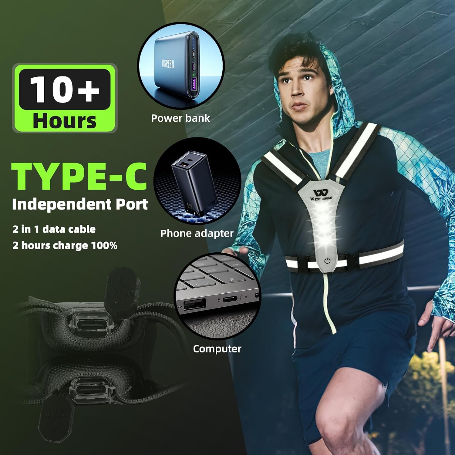 Thumbnail 4 de LED Reflective Vest 360° High Visibility USB‑C Rechargeable
