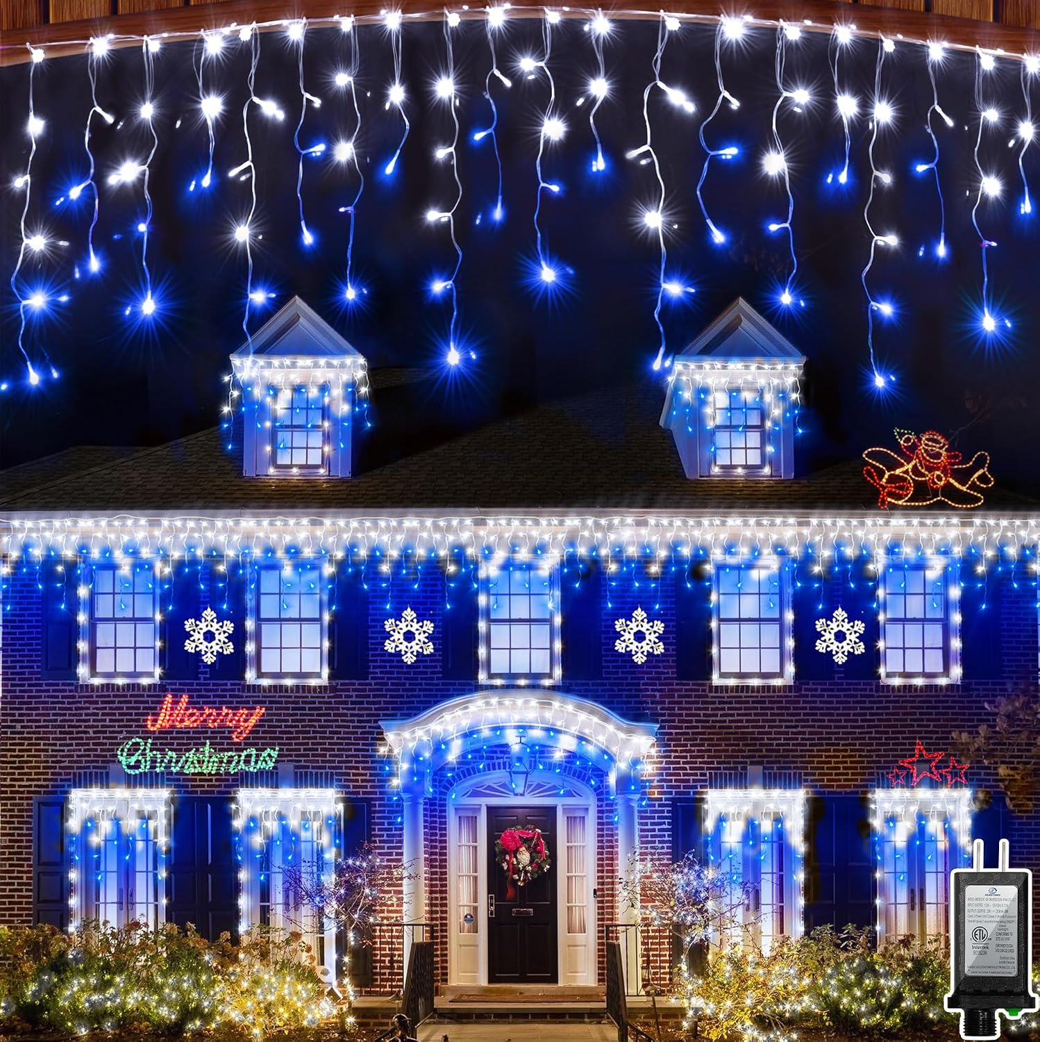 Detalle de BPAZVUH UNI-612L LED Icicle Lights, 60 ft, 612 Blue and Cool White LEDs