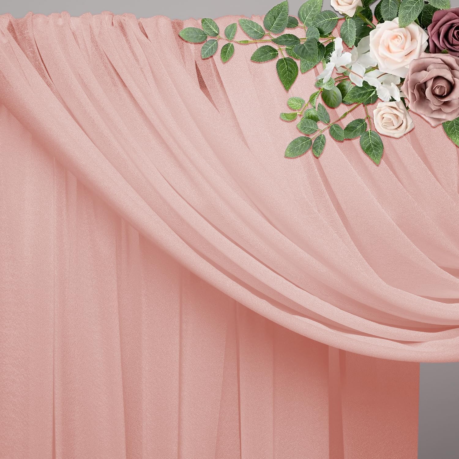 Detalle de Xiomot 3-Panels Wedding Arch Draping Fabric, 28.7" x 20 ft, Blush Sheer Chiffon Backdrop