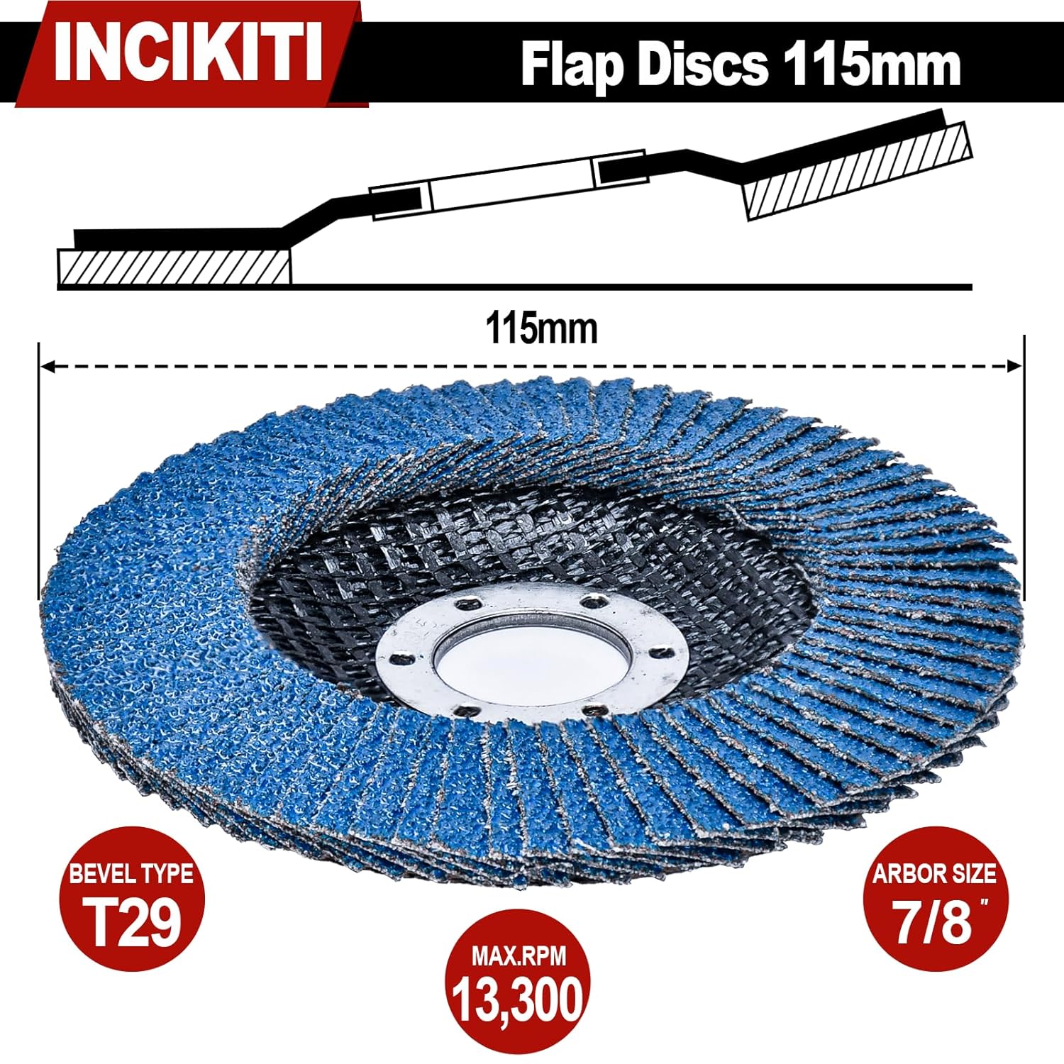 Thumbnail 2 de INCIKITI 115mm Type 29 flap discs for angle grinders (20 pack, mixed grits)
