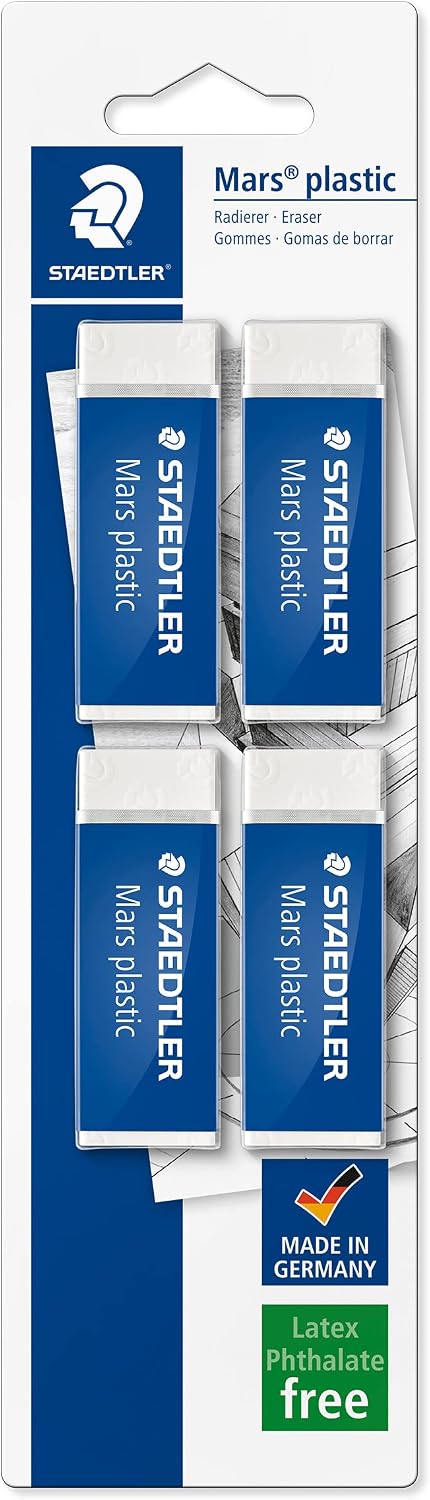 STAEDTLER 52650BK4DA Mars Plastic Eraser (4 Pack) – dependable everyday erasing
