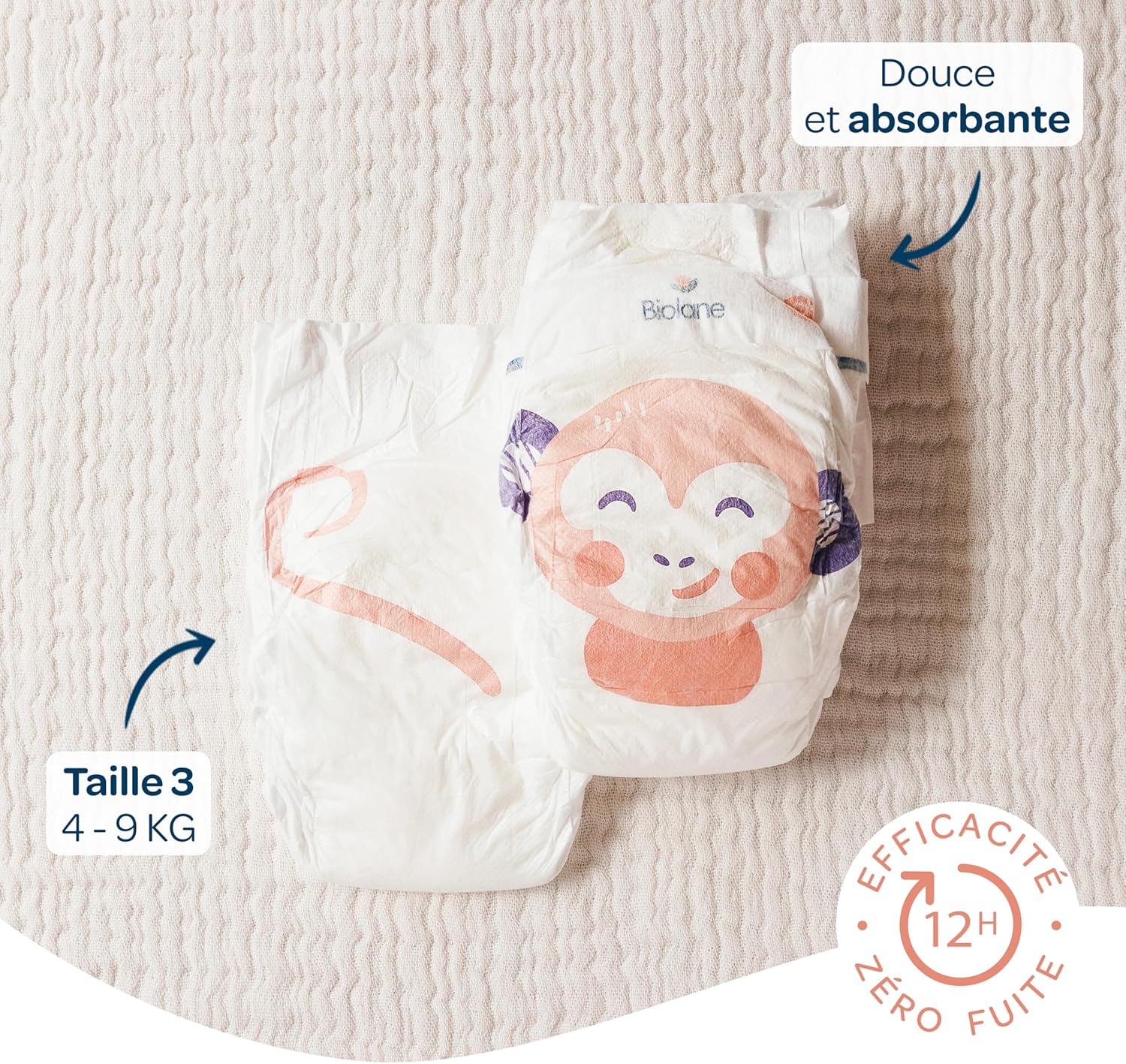 Thumbnail 1 de Biolane couches bébé Taille 3 (4-9 kg) peaux sensibles – ultra-absorbant jusqu’à 12 h – pack 162 couches (fabriqué en France)