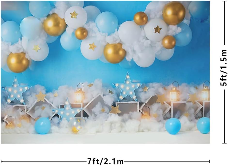 Thumbnail 2 de MEHOFOND 7x5ft boy birthday photo backdrop (white cloud, balloon and star design) for newborn, cake smash and party shoots