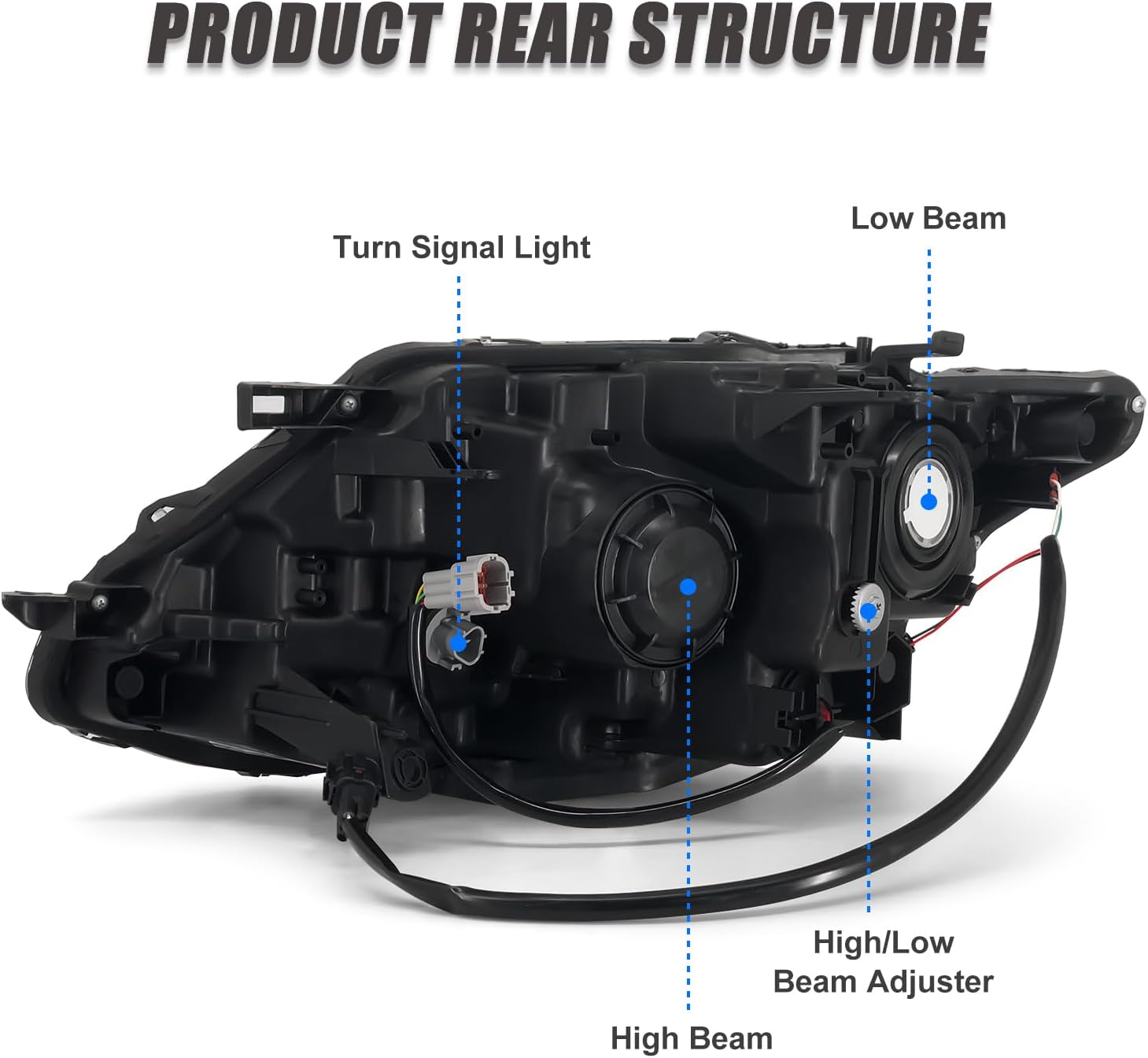 Thumbnail 3 de ADCARLIGHTS Headlight Assembly for 2014-2016 Nissan Rogue – Clear Lens, Black Housing (Left & Right) with Amber Reflector