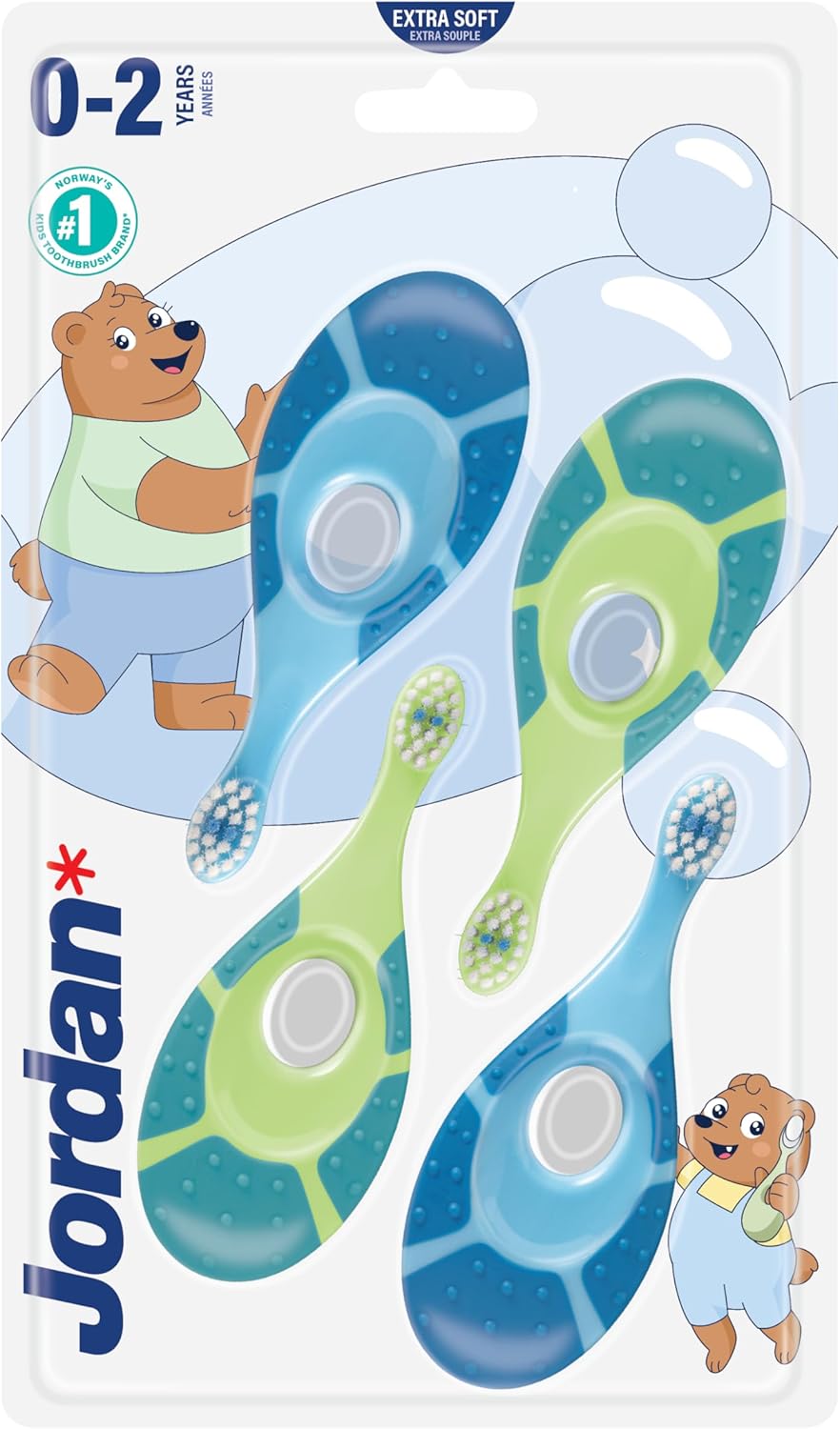 Detalle de Jordan Step 1 Baby Toothbrush | Pack of 4 with Extra Soft Bristles and Gentle Biting Ring