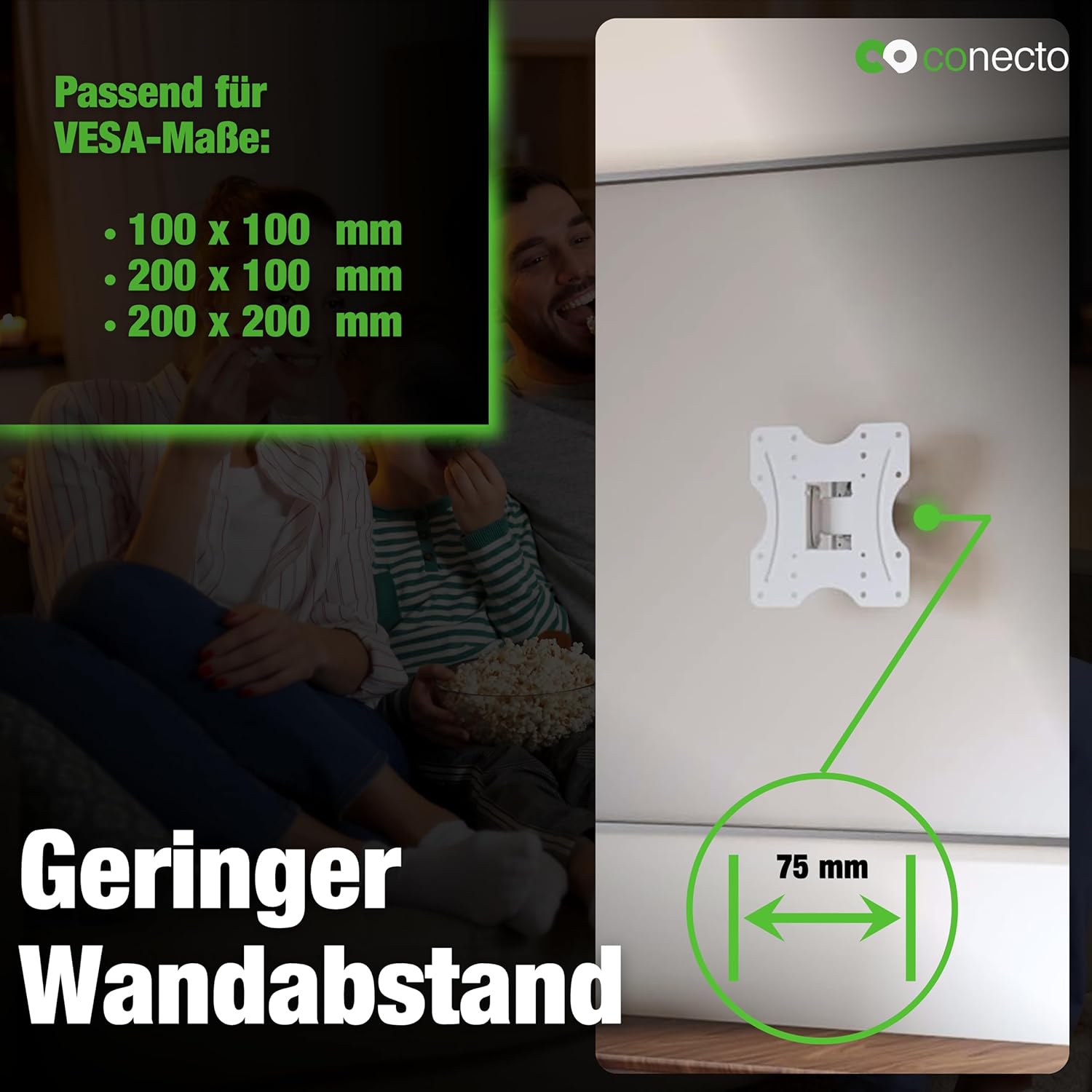 Thumbnail 2 de conecto support de mur pour TV universel inclinable et orientable (VESA jusqu’à 200x200, 23 à 42"), blanc