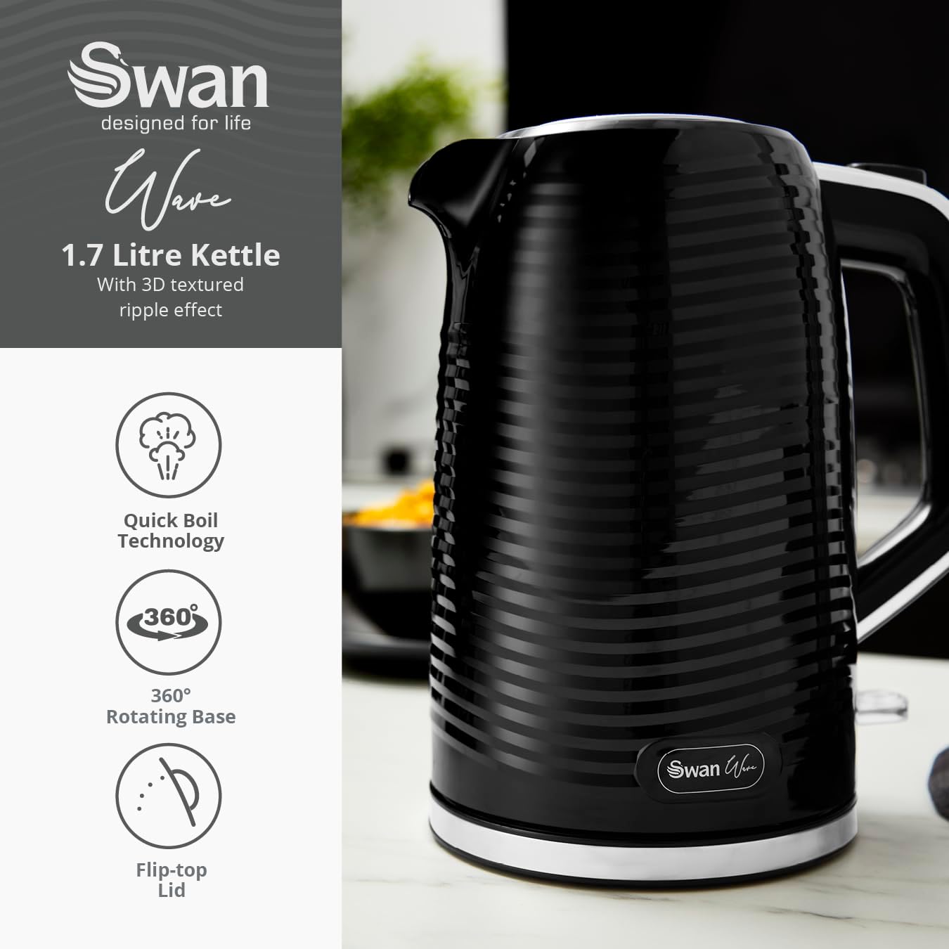 Detalle de Swan Wave Cordless Kettle (1.7 L, 3000W) – fast boil, with boil dry protection