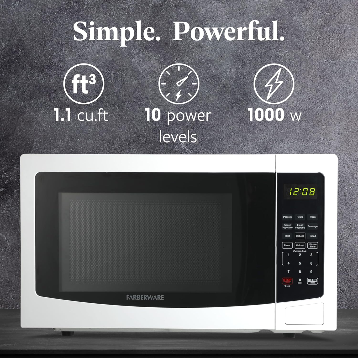 Thumbnail 1 de Farberware 1.1 Cu. Ft. Countertop Microwave Oven (1000 Watts) with Auto Cook, Defrost, and Child Safety Lock