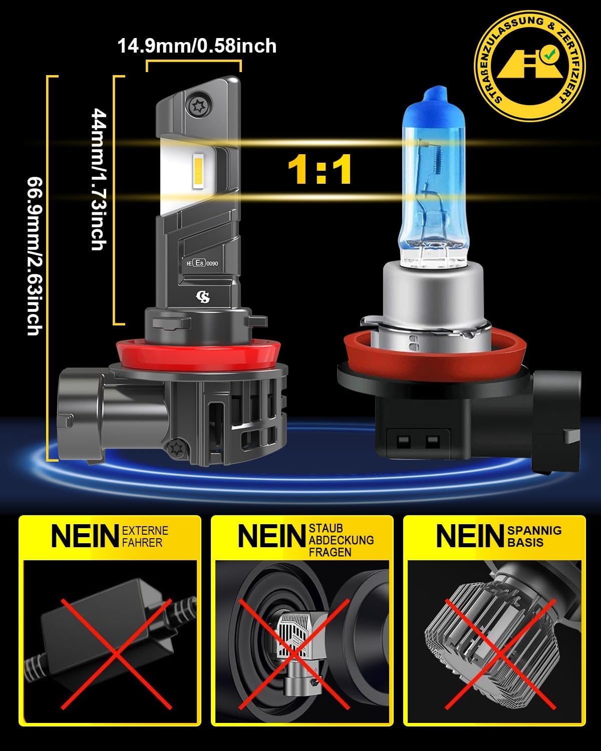 Thumbnail 4 de OUSHI H11 LED Scheinwerferlampe mit Straßenzulassung (UNECE R37, E‑Zeichen) – 5500K Weiß, für H8/H9, 2 Stück