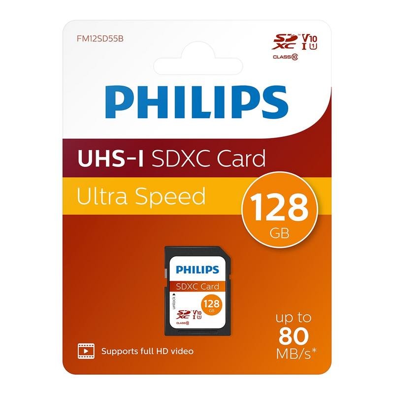 Detalle de Tarjeta SD Philips FM12SD55B/00 128 GB: fiable y rápida para fotografía y vídeo