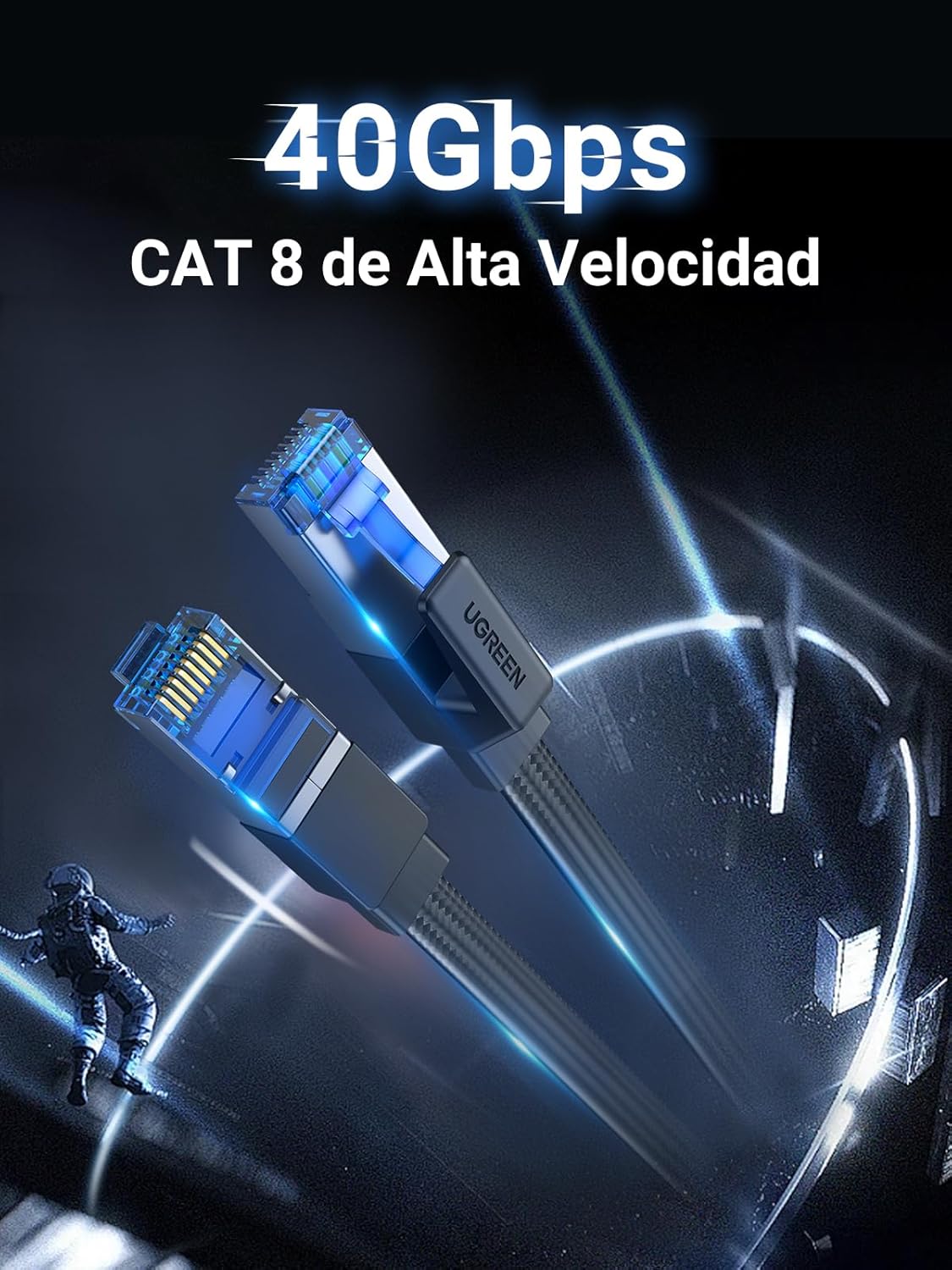 Detalle 2 de UGREEN Cable Ethernet Cat 8 40Gbps 8M - Ideal para Gaming