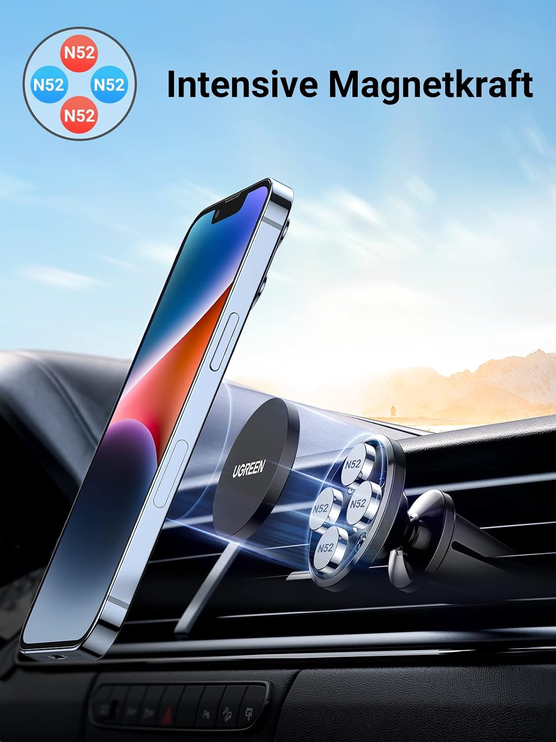 Thumbnail 1 de UGREEN Handyhalterung Auto Magnet Lüftung 360° – Magnetische KFZ-Halterung mit 28 mm Clip, kompatibel mit iPhone, Galaxy und mehr