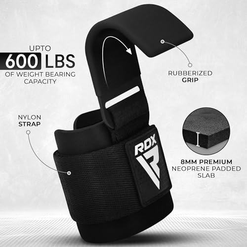 Detalle de RDX Fitness Palestra Gancio Cinghie Sollevamento Pesi: Ganci Polso con Supporto Neoprene e Cinghia Regolabile