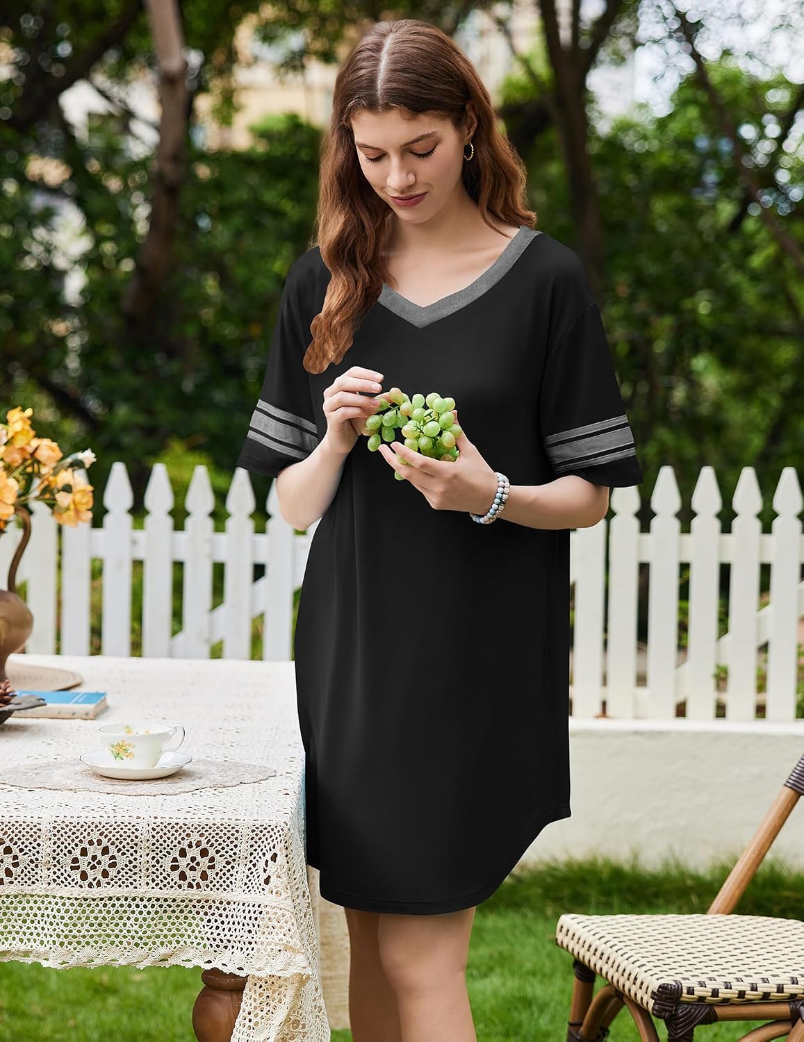 Thumbnail 3 de Ekouaer 2-Pack Women's V-Neck Nightgowns, Short-Sleeve Colour-Block Sleep Shirts