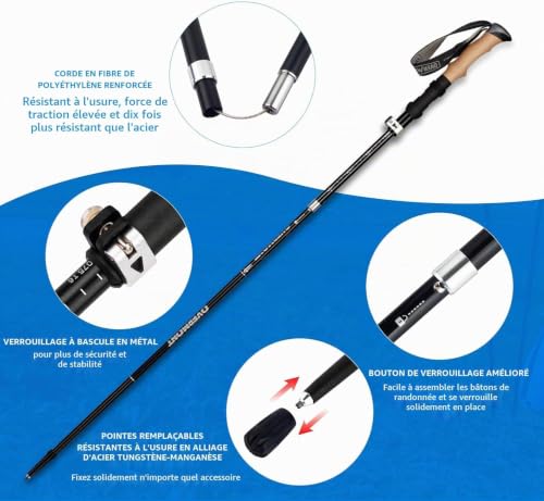 Thumbnail 3 de OVERMONT 2 Bâtons de Trekking Pliables en Aluminium 105–125 cm Noir