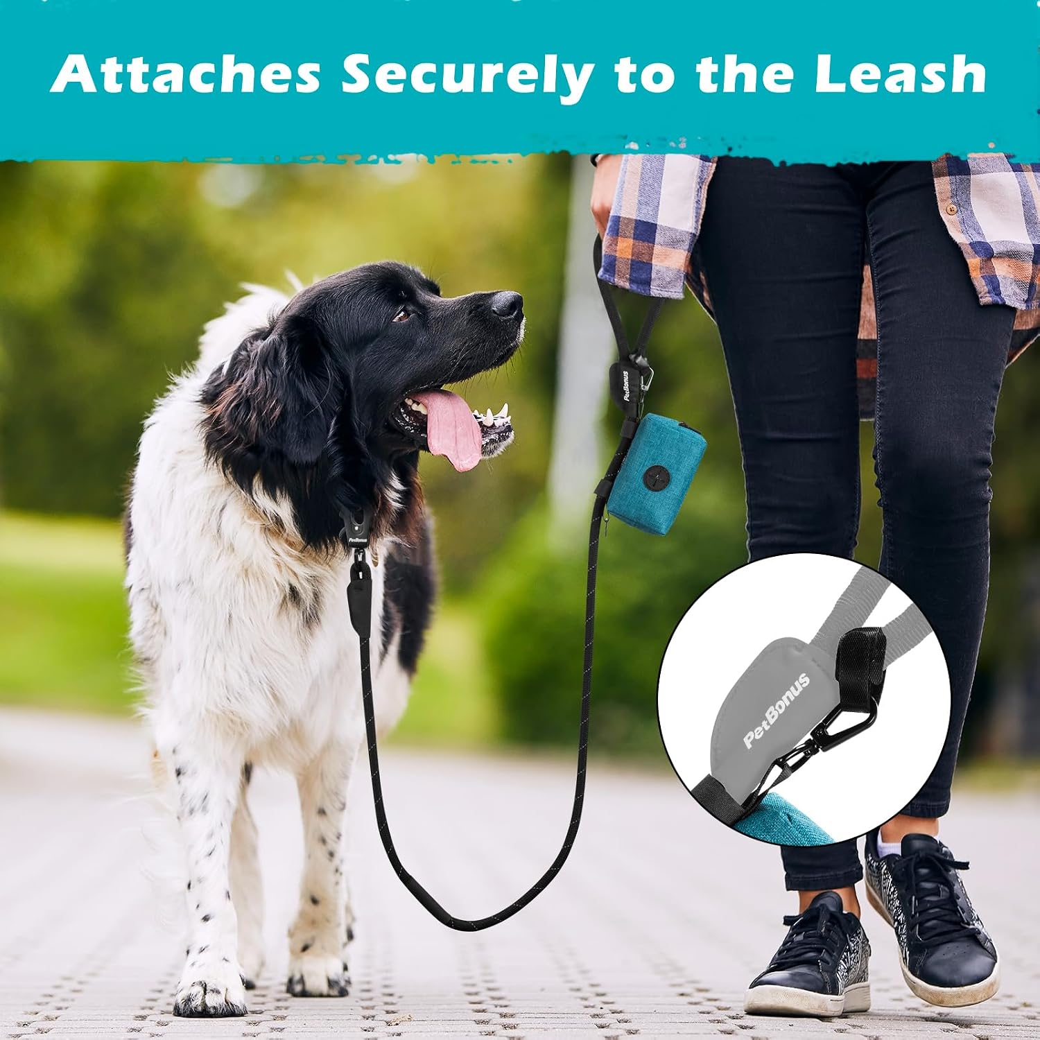 Detalle de PetBonus Kotbeutelspender für Hunde – Robuster Beutelhalter mit Karabiner, Lagunenblau