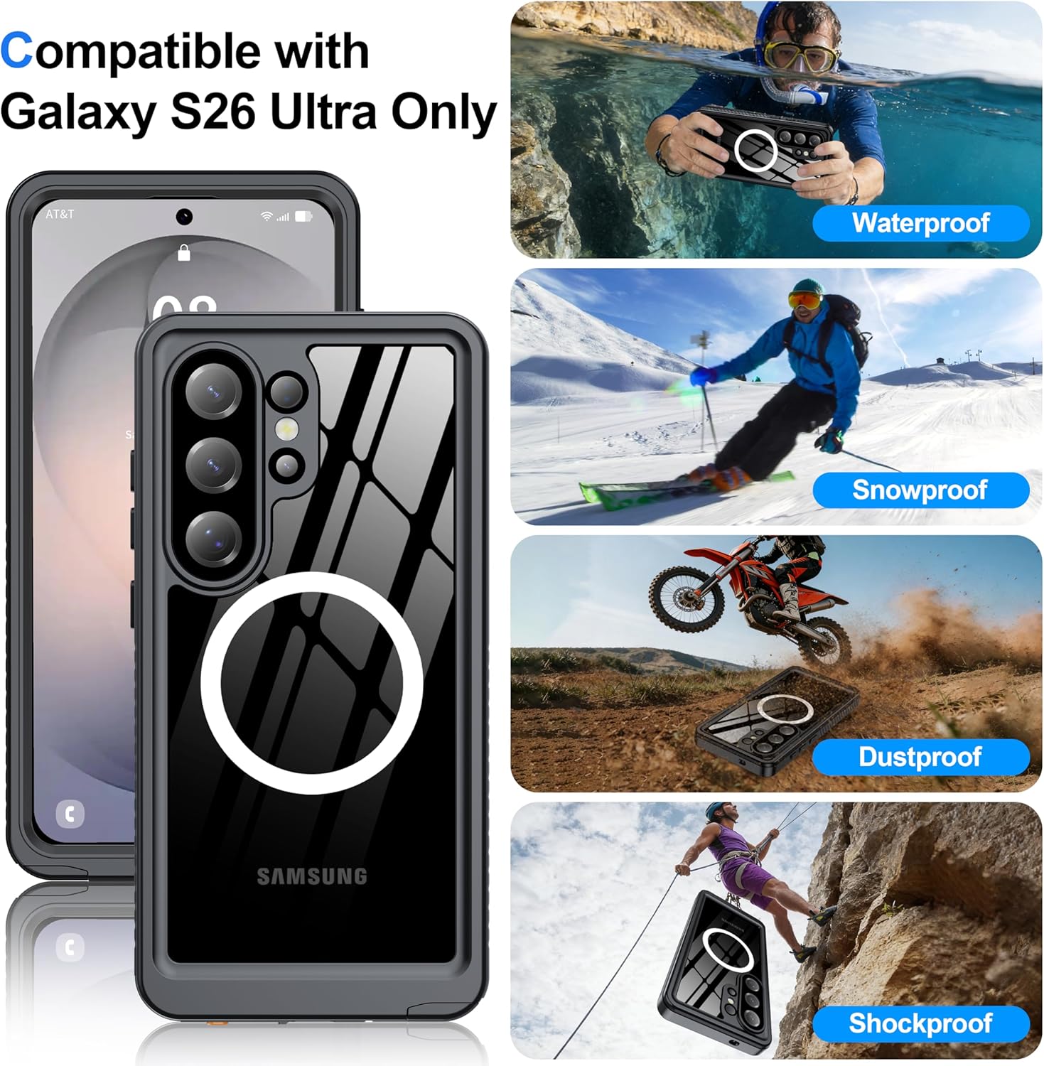 Thumbnail 6 de ANTSHARE waterproof case for Samsung Galaxy S26 Ultra (6.9") with built-in screen & camera protection
