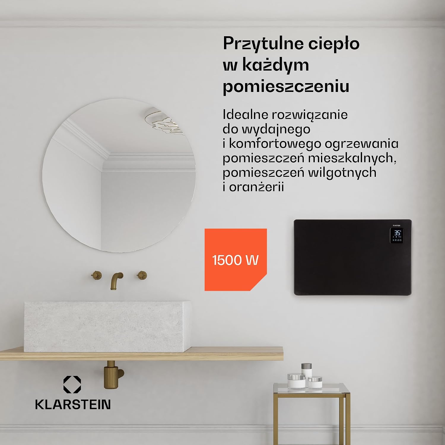 Detalle de Klarstein konwektor elektryczny 1500 W, sterowanie aplikacją i montaż na ścianie