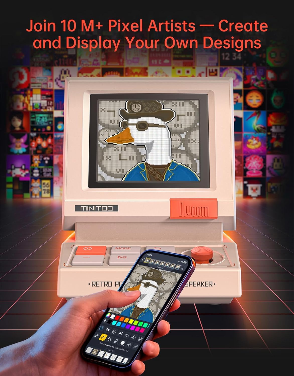 Thumbnail 3 de Divoom MiniToo Retro PC-Bluetooth-Lautsprecher mit Pixel-Display, DIY-Pixelmotiven & Wecker