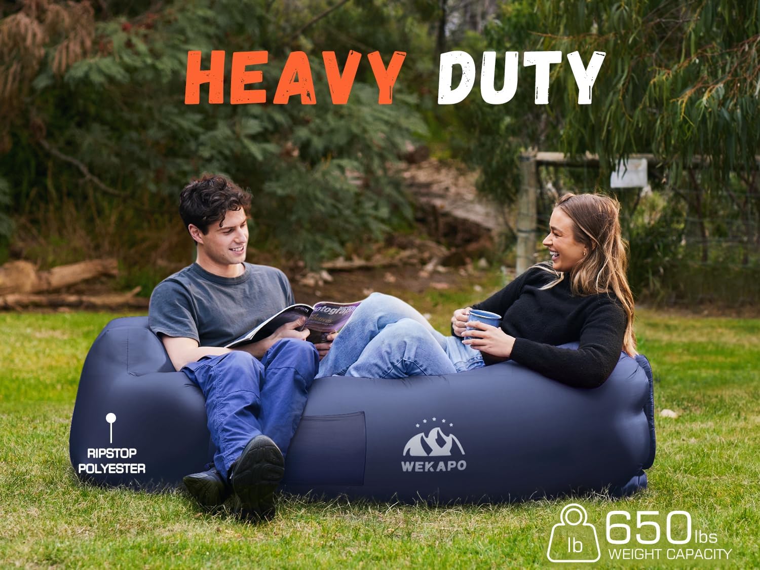 Detalle de WEKAPO Inflatable Couch Air Lounger Chair — Portable Blow-Up Sofa for Camping, Beach, Lawn & Outdoor Events