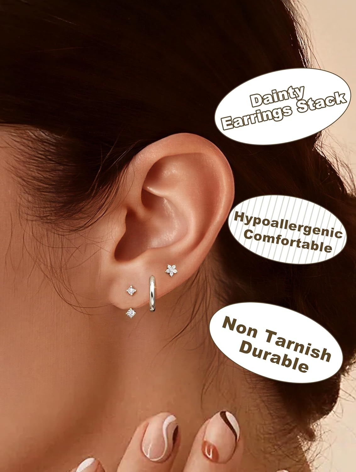 Thumbnail 2 de JeweBella 3 Paar Ohrringe Set aus 925 Silber (vergoldet, Zirkonia & Creolen) für Damen