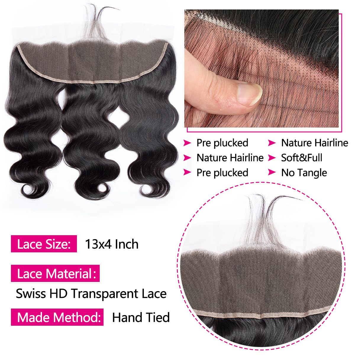 Detalle de 12A Human Hair Bundles 13x4 HD Frontal