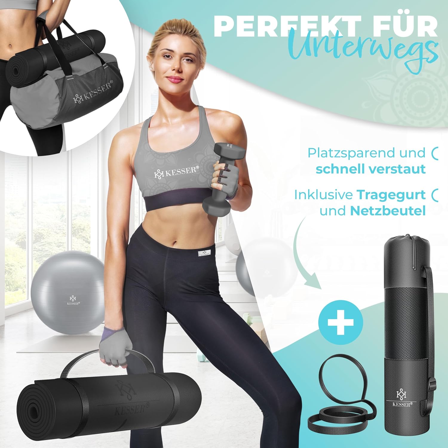 Thumbnail 3 de KESSER Gymnastikmatte mit Tragegurt – rutschfest, gepolstert und vielseitig einsetzbar
