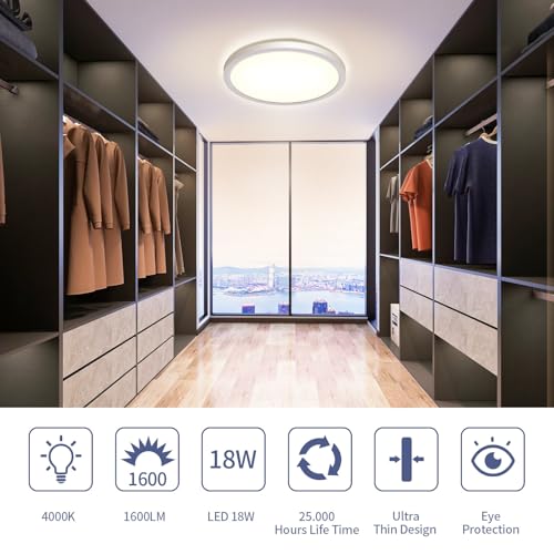 Detalle de Deckenlampe LED Deckenleuchte Flach Rund Ø223 mm – Ultra Dünn, 18 W, 4000 K, 1600 Lumen, IP44