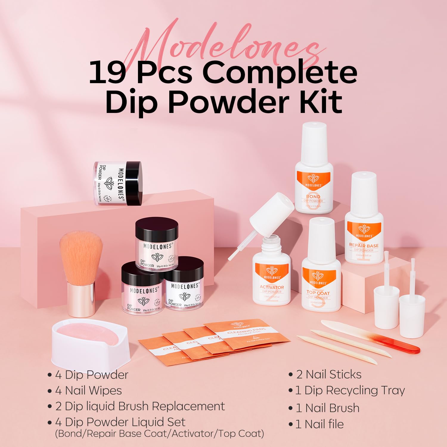 Thumbnail 1 de Modelones Dip Powder Nail Kit: 4 Colors with No-Lamp Easy at-Home French & Nail Art Starter Set