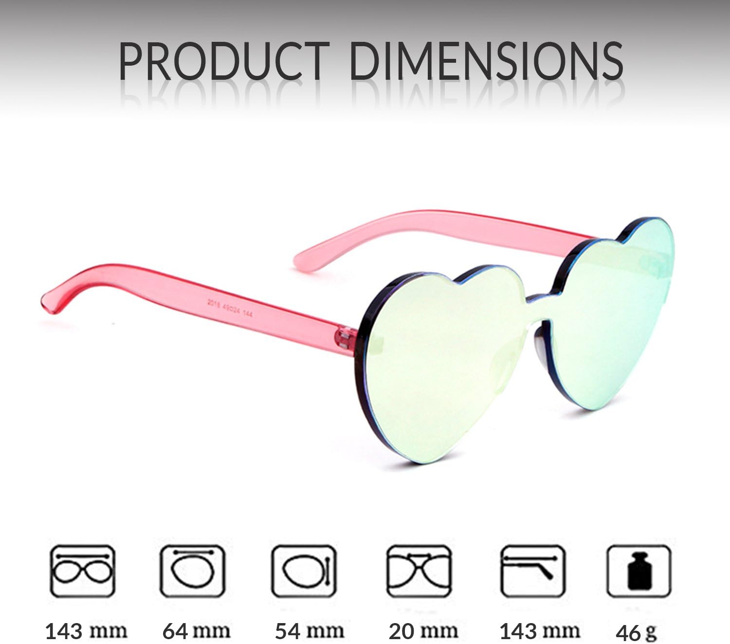 Detalle 2 de ADEWU Lunettes de soleil sans monture en forme de cœur – Lunettes candy color pour filles