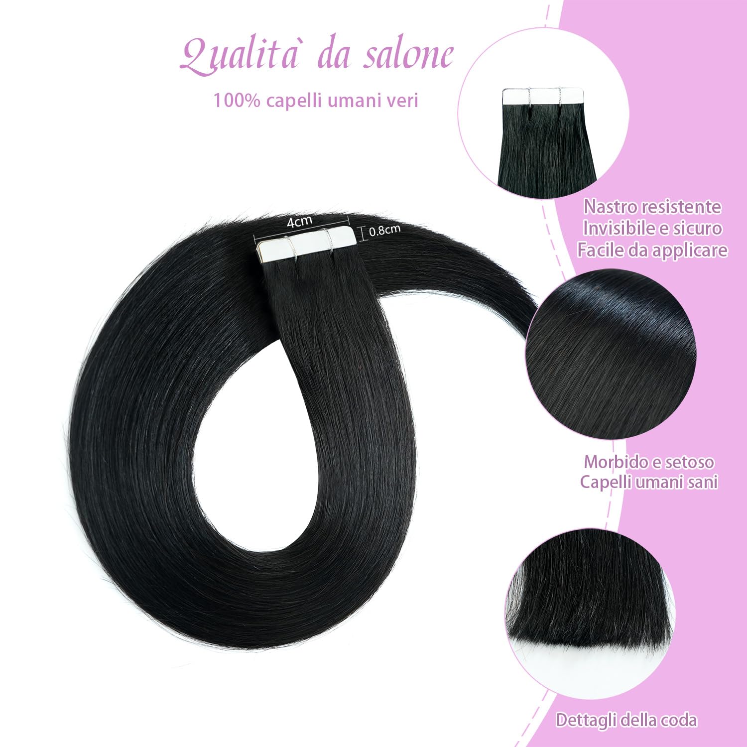 Detalle 2 de LieblichWelle Tape Extensions Echthaar Tiefschwarz 50 cm