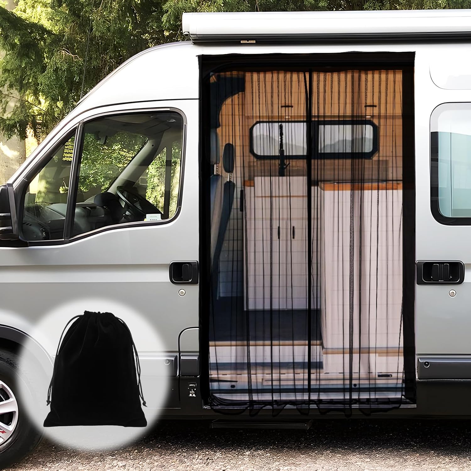 Detalle de XCBYT Fliegengitter Auto für Multivan Schiebetür/Heckklappe – 180 × 150 cm – Universell magnetischer Insektenschutz